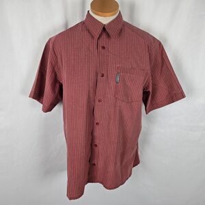 Columbia Coolmax Shirt Men's L Red Plaid Button Down Short Sleeve Pocket